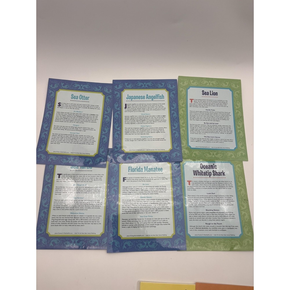 Ocean Animals Fact Sheets &‎ Photo Cards Lot 11 Marine Life Educational Set
